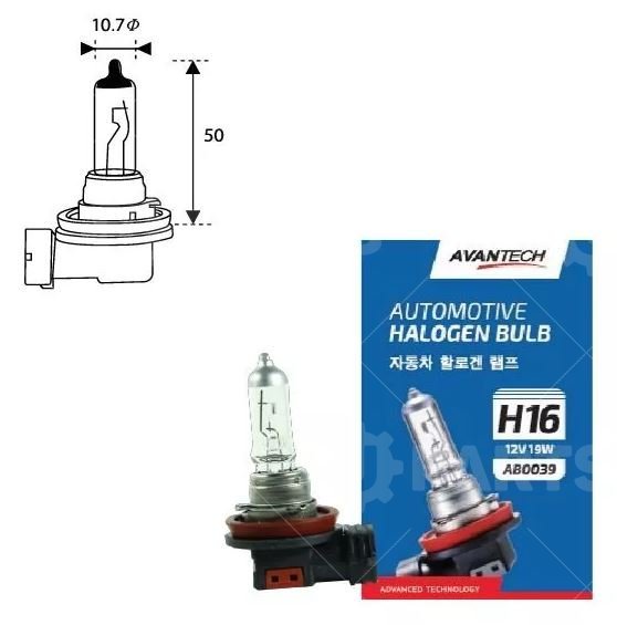 Лампа H16 Avantech 12V 19W головного света   | AB0039. Под заказ.