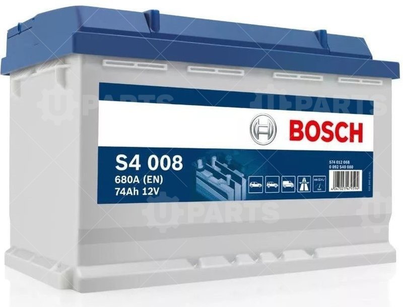 Аккумуляторная батарея (АКБ) BOSCH S4 SILVER 12V 74Ah 680A Евро ДхШхВ:278mmx175mmx190mm | 0092S40080. Под заказ.