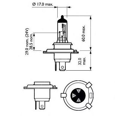 Лампа H4 (60/55W) P43t-38 X-treme Vision +130% 12V (1шт) | 12342XVB1. Под заказ.