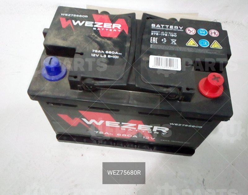 Аккумуляторная батарея (АКБ) 75Ah 680A +справа 278х175х190 Wezer для ГАЗ ГАЗель Бизнес (1999 - )